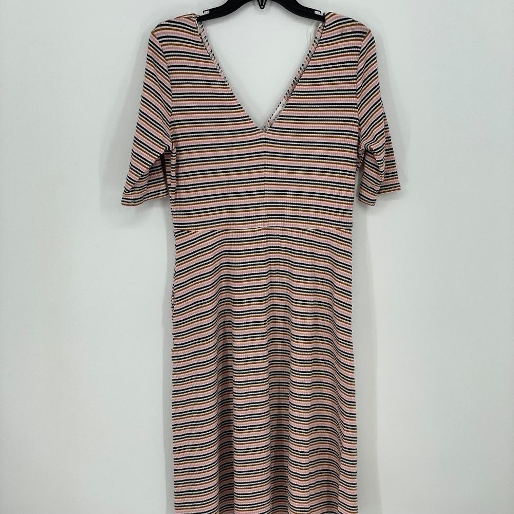 SOCIALITE Striped Deep V-Neck Cotton Dress